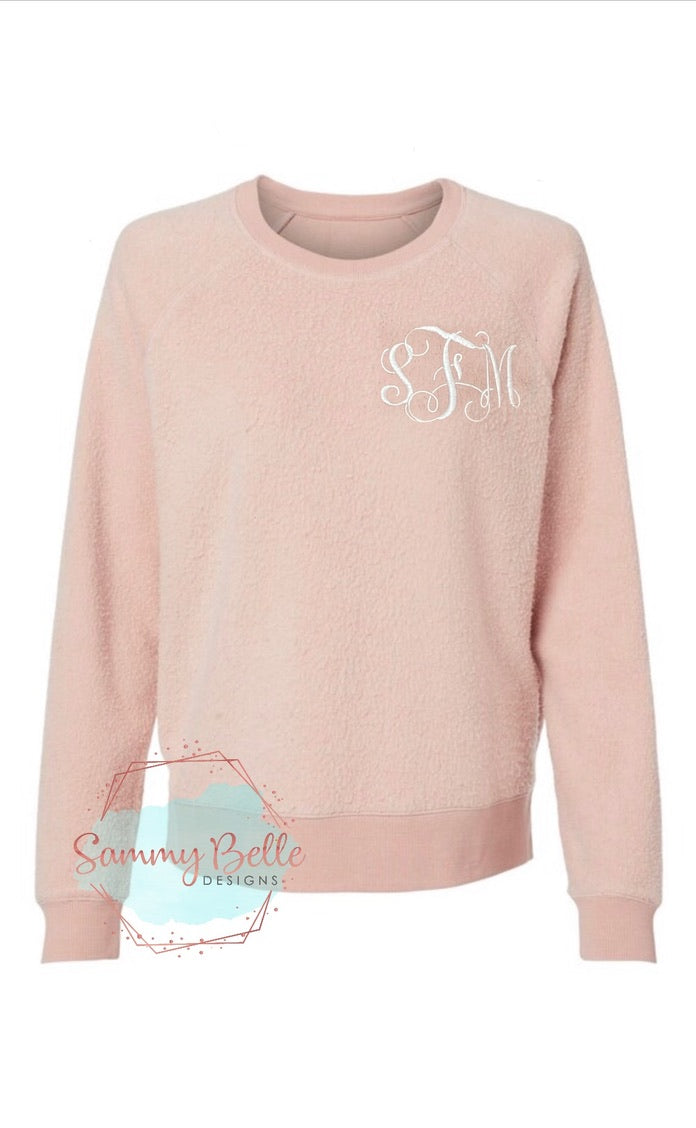 Pink embroidered monogram crewneck sweatshirt, Gift for her, bride to be sweater, custom pullover, personalized wife gift, bridesmaid gift
