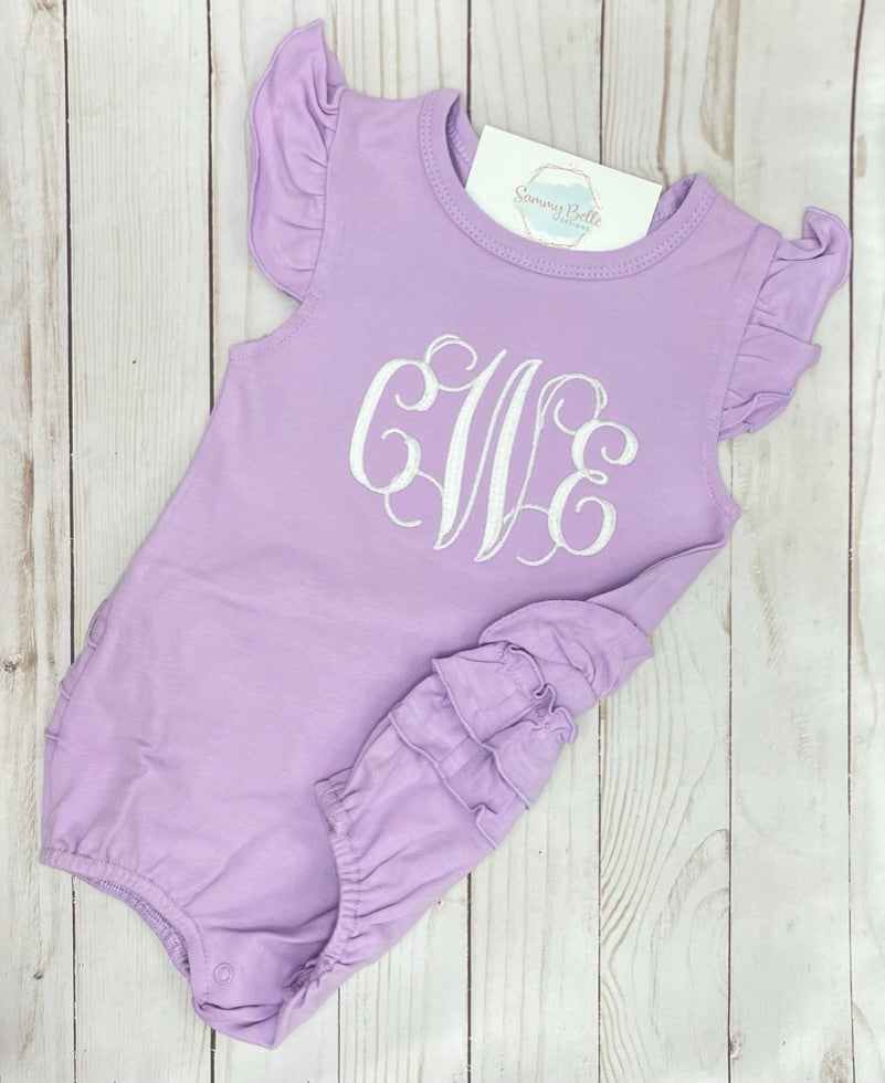 Monogram Ruffle Bum Bubble Romper, Personalized Ruffle Romper, Embroidered Ruffle Bummy bodysuit, Baby Monogram Romper, Monogram Ruffle Bum