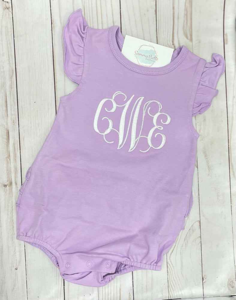 Monogram Ruffle Bum Bubble Romper, Personalized Ruffle Romper, Embroidered Ruffle Bummy bodysuit, Baby Monogram Romper, Monogram Ruffle Bum