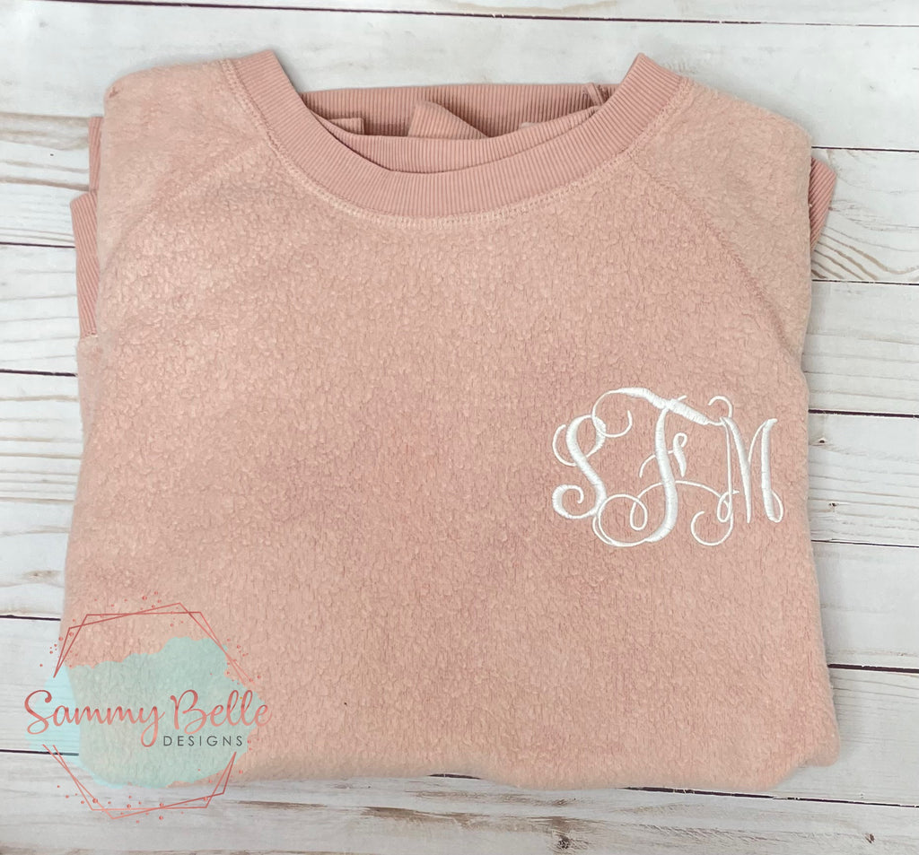 Pink embroidered monogram crewneck sweatshirt, Gift for her, bride to be sweater, custom pullover, personalized wife gift, bridesmaid gift