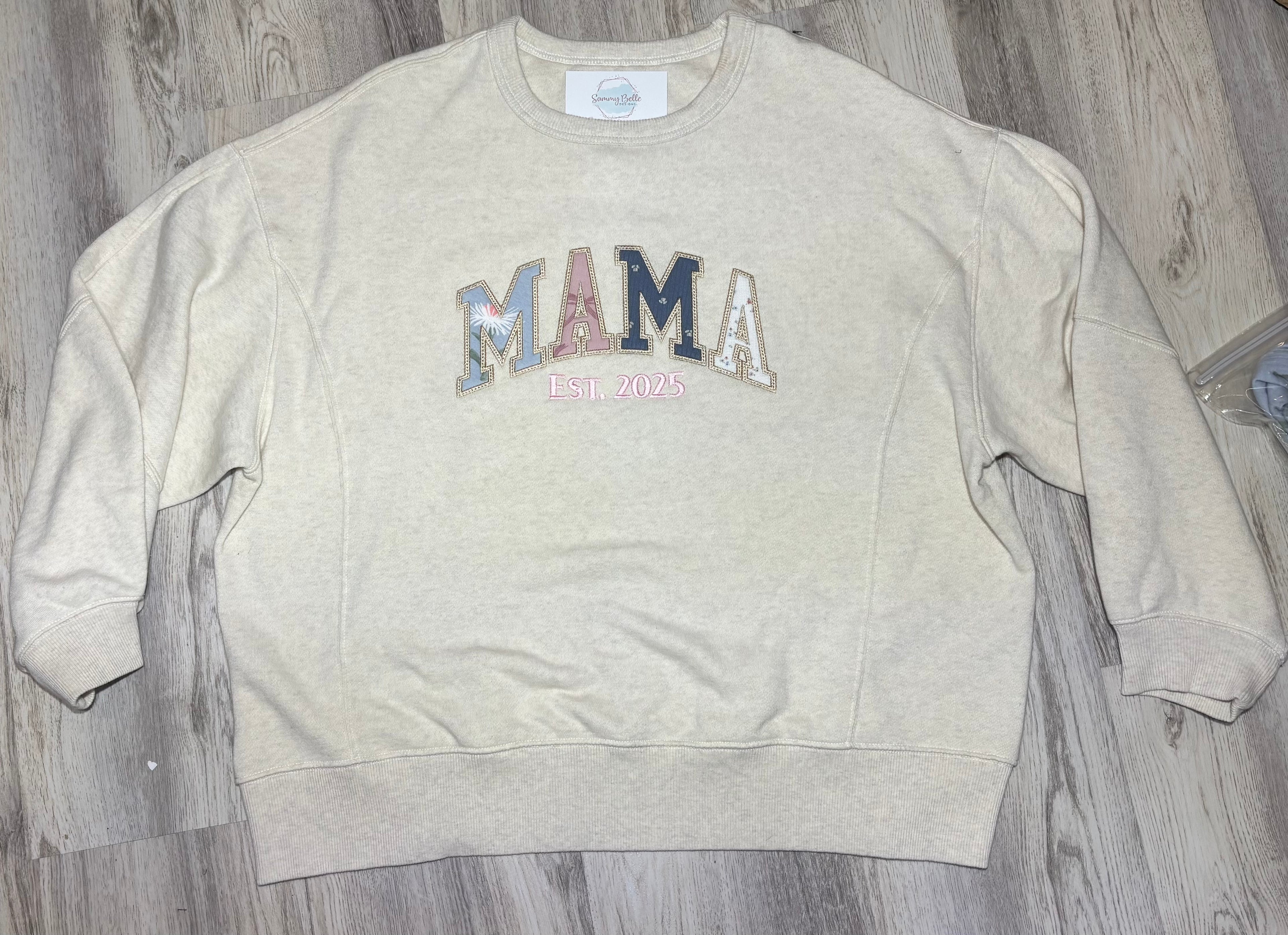 Mama Memory Sweatshirt | Custom Baby Clothes Keepsake Sweatshirt | Personalized Appliqué Crewneck
