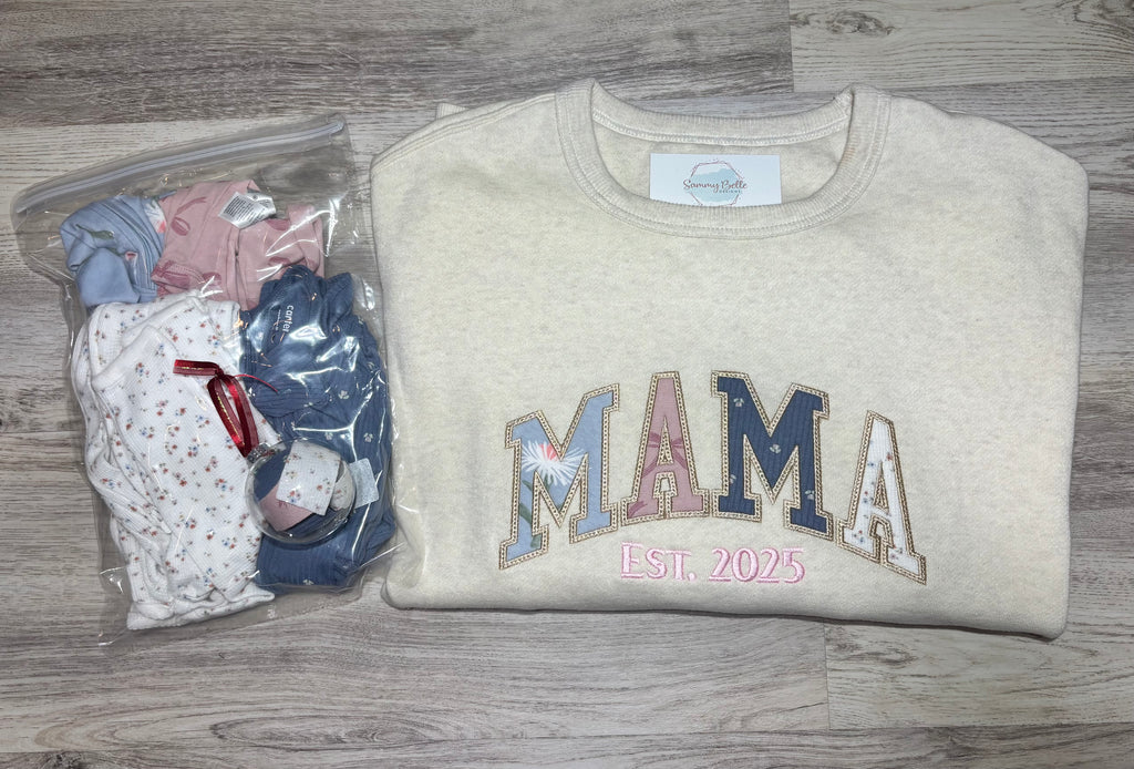 Mama Memory Sweatshirt | Custom Baby Clothes Keepsake Sweatshirt | Personalized Appliqué Crewneck