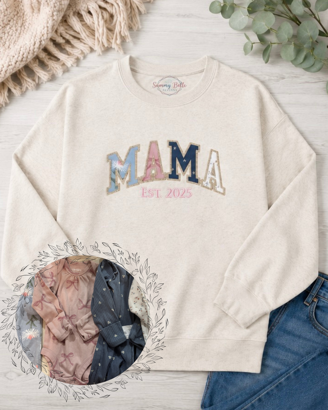 Mama Memory Sweatshirt | Custom Baby Clothes Keepsake Sweatshirt | Personalized Appliqué Crewneck